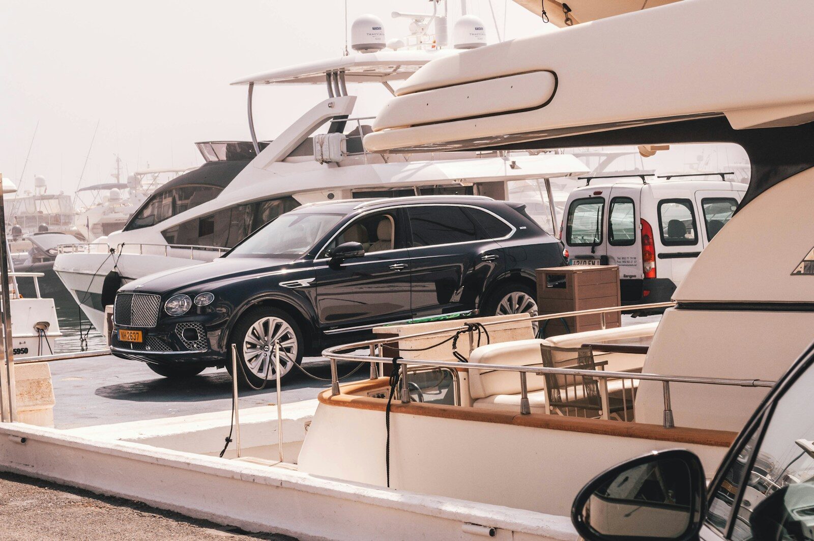 cars parked on a boat
